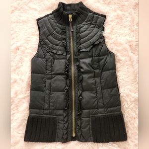 Juicy Couture Black Puffer and Cable Knit Ruffle Detail Vest